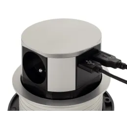 Výsuvná elektrická zásuvka TETRABOX FRENCH 3x 230V + 2x USB / Hliník