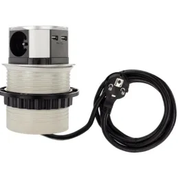 Výsuvná elektrická zásuvka TETRABOX FRENCH 3x 230V + 2x USB / Hliník