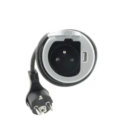 Interiérová zásuvka do stola COMPACT 1x230V + USB nabíjanie / Hliník