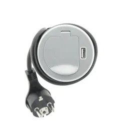 Interiérová zásuvka do stola COMPACT 1x230V + USB nabíjanie / Hliník