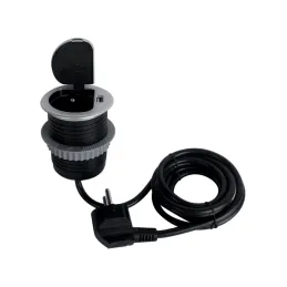 Interiérová zásuvka do stola COMPACT 1x230V + USB nabíjanie / Hliník
