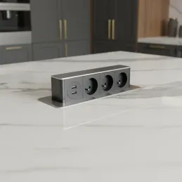 Výsuvná elektrická zásuvka HOPBOX FRENCH / Brúsený hliník