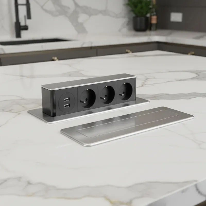 Výsuvná elektrická zásuvka HOPBOX FRENCH / Brúsený hliník