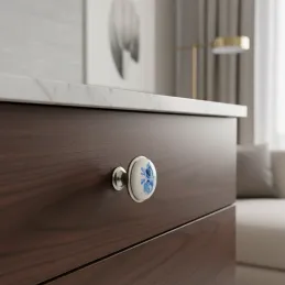 Úchytka knopka ORIENT / Porcelán s motívom - modrá ruža