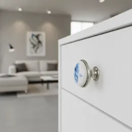 Úchytka knopka ORIENT / Porcelán s motívom - modrá ruža