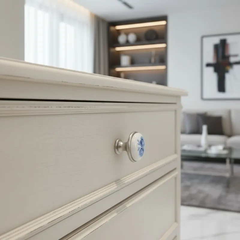 Úchytka knopka ORIENT / Porcelán s motívom - modrá ruža