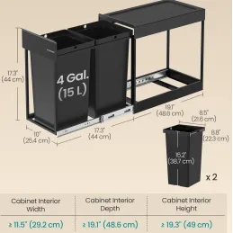 Výsuvný odpadkový kôš GALAXY 300mm - 2 x15L / Čierna