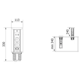 Výsuvná zásuvka LEGIA FRENCH 2x230V + USB A-C + svetlo  / Čierna matná