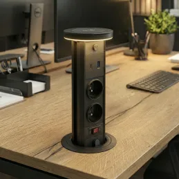 Výsuvná zásuvka LEGIA FRENCH 2x230V + USB A-C + svetlo  / Čierna matná