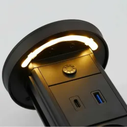 Výsuvná zásuvka LEGIA SCHUKO 2x230V + USB A-C + svetlo  / Čierna matná