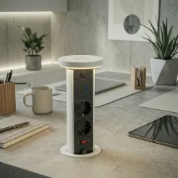 Výsuvná zásuvka LEGIA SCHUKO 2x230V + USB A-C + svetlo  / Biela matná