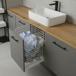 Výsuvný kôš na prádlo s tlmením a uchytením na dvierka ORTA / Biela matná