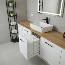 Výsuvný kôš na prádlo s tlmením a uchytením na dvierka ORTA / Biela matná