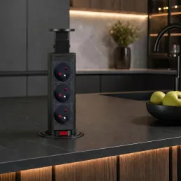 Výsuvná elektrická zásuvka ASTRA 3x230V FRENCH / Čierna