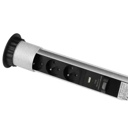 Výsuvná elektrická zásuvka ASTRA FRENCH 3x230V + 2x USB nabíjanie / Hliník