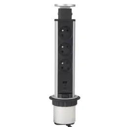 Výsuvná elektrická zásuvka ASTRA FRENCH 3x230V + 2x USB nabíjanie / Hliník