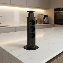 Výsuvná elektrická zásuvka ASTRA FRENCH 3x230V + 2x USB nabíjanie / Čierna