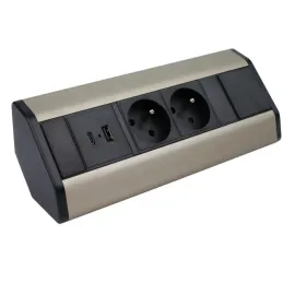 Interiérová zásuvková lišta CORNER FRENCH 2x 230V +2x USB / Čierna - nerez