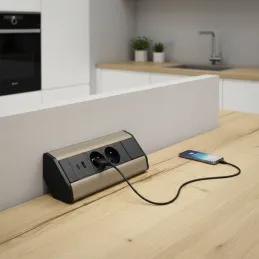 Interiérová zásuvková lišta CORNER FRENCH 2x 230V +2x USB / Čierna - nerez