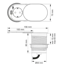 Elektrická zásuvka SLIDE 1x230V + 1xUSB C+A FRENCH / Čierna matná