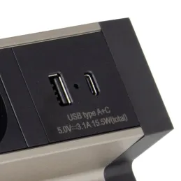 Interiérová zásuvka na stôl DESK 3x230V + 2xUSB nabíjanie / Nerez