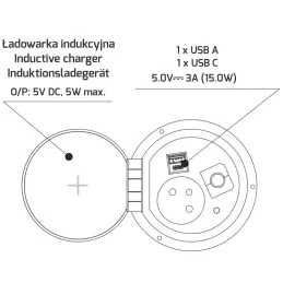 Interiérová zásuvka do stola LUPO FRENCH 1x230V + USB A/C - Čierna