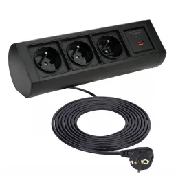 Elektrická zásuvka OFFICE 3x230V + 1xUSB C+A FRENCH / Čierna matná