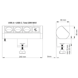 Elektrická zásuvka OFFICE 3x230V + 1xUSB C+A FRENCH / Čierna matná