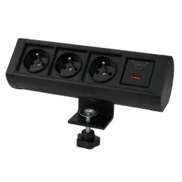 Elektrická zásuvka OFFICE 3x230V + 1xUSB C+A FRENCH / Čierna matná