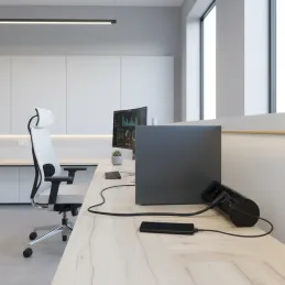 Elektrická zásuvka OFFICE 3x230V + 1xUSB C+A FRENCH / Čierna matná