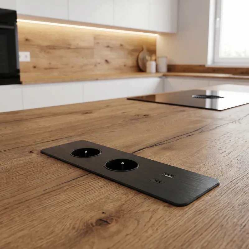 Elektrická zásuvková lišta EUROBOX 2x230V + 1xUSB C+A FRENCH / Čierna matná