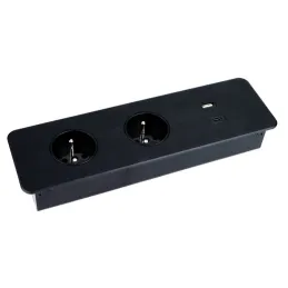 Elektrická zásuvková lišta EUROBOX 2x230V + 1xUSB C+A FRENCH / Čierna matná