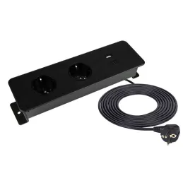 Elektrická zásuvková lišta EUROBOX 2x230V + 1xUSB C+A SCHUKO / Čierna matná