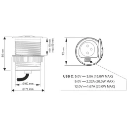 Interiérová zásuvka ALPHA BOX FRENCH 1x230V + USB C / Čierna matná