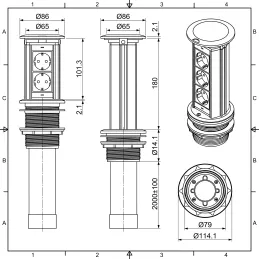 Výsuvná elektrická zásuvka Elevator NEW 2x230V FRENCH / Čierna