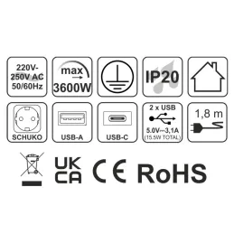 Interiérová zásuvková lišta SLIM BOX SCHUKO 3x 230V + USB / Čierna matná