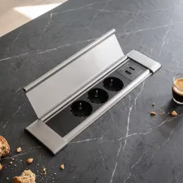 Interiérová zásuvková lišta SLIM BOX SCHUKO 3x 230V + USB / Nerez