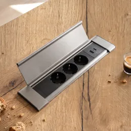 Interiérová zásuvková lišta SLIM BOX SCHUKO 3x 230V + USB / Nerez