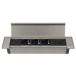 Interiérová zásuvková lišta SLIM BOX SCHUKO 3x 230V + USB / Nerez