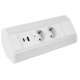 Interiérová zásuvková lišta CORNER SCHUKO 2x 230V + USB A-C / Biela matná