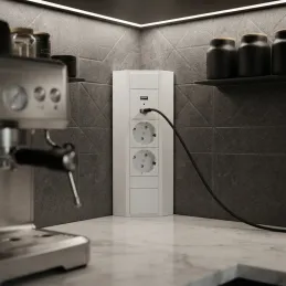 Interiérová zásuvková lišta CORNER SCHUKO 2x 230V + USB A-C / Biela matná