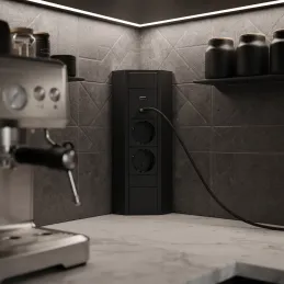 Interiérová zásuvková lišta CORNER SCHUKO 2x 230V + USB A-C / Čierna matná