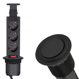 Výsuvná elektrická zásuvka ASTRA 3x230V SCHUKO / Čierna