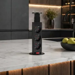 Výsuvná elektrická zásuvka ASTRA 3x230V SCHUKO / Čierna