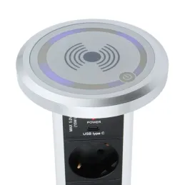 Automatická výsuvná elektrická zásuvka ASTRA SCHUKO 3x230V + 2xUSB A-C / Hliník