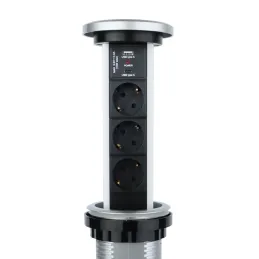 Automatická výsuvná elektrická zásuvka ASTRA SCHUKO 3x230V + 2xUSB A-C / Hliník
