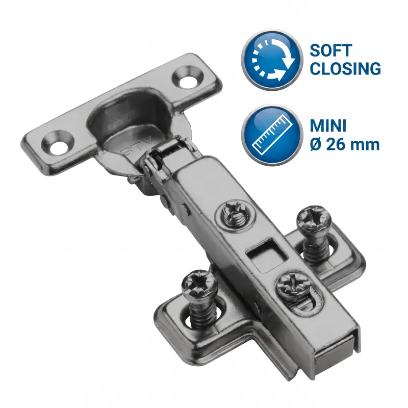 MINI záves naložený s tlmením 26 mm CLIP / Čierna