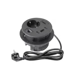 Interiérová zásuvka do stola OFFICE SMART 80 SCHUKO 1x230V + USB A-C + HDMI + Rj45 / Čierna