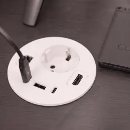 Interiérová zásuvka do stola OFFICE SMART 80 SCHUKO 1x230V + USB A-C + HDMI + Rj45 / Biela