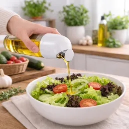 Sklenená fľaša na olivový olej alebo ocot s automatickým otváraním 510 ml / Biela